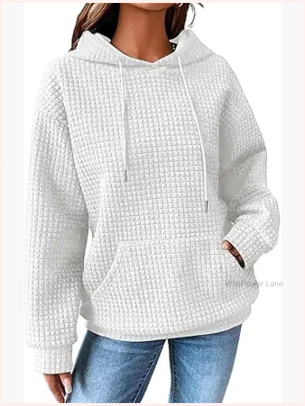 Waffle Knit Pullover Hoodie with Pumpkin Print Drawstring Long Sleeve Pocket